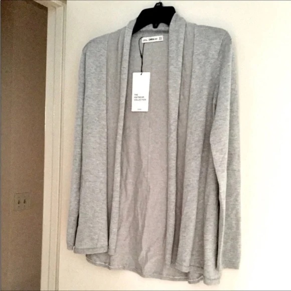 New Zara Heather Grey Open Front Knit Cardigan Sweater - Picture 2 of 4